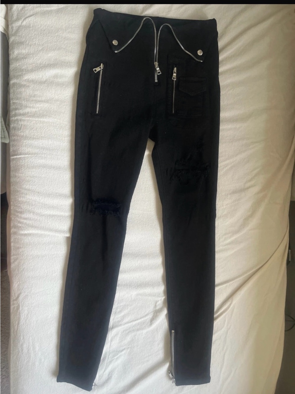 7 For All Mankind Black Skinny Jeans with Zip Accents